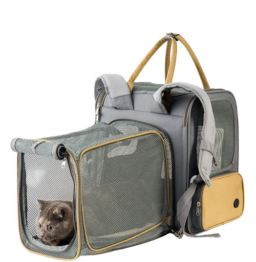 Expandable pet backpack carrier with breathable mesh front