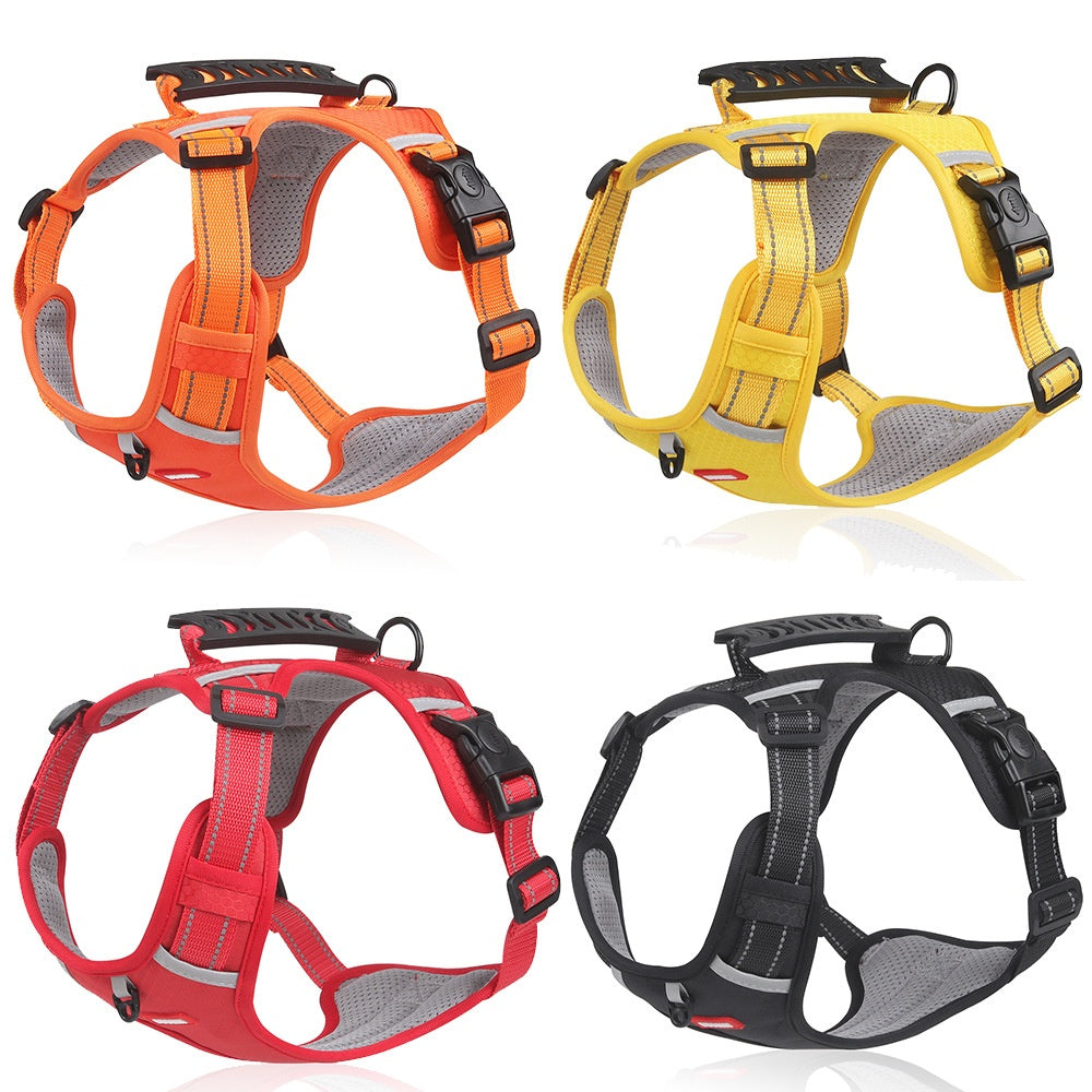 Reflective webbing and durable buckles on dog harness