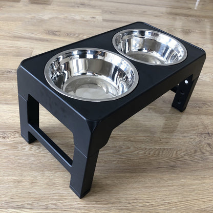 Adjustable elevated dog feeder with stainless steel bowl