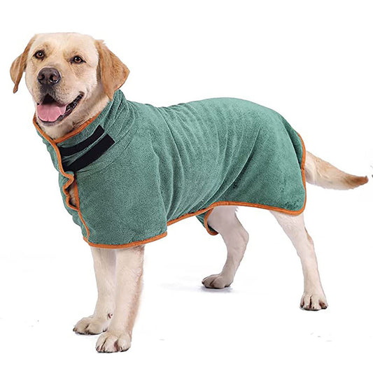Dog Bathrobe & Towel with Adjustable Neck Fit