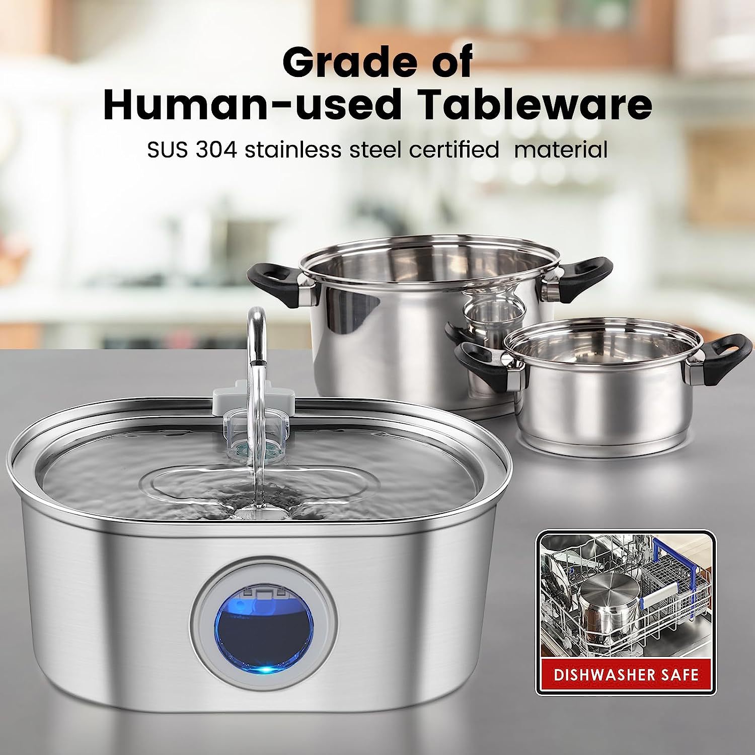 stainless steel drinking surface pet fountain dishwasher safe