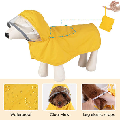 Waterproof Dog Raincoat with Clear Hood & Reflective Trim