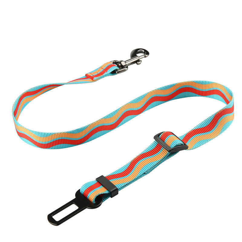 Wave print dog seat belt leash for car travel