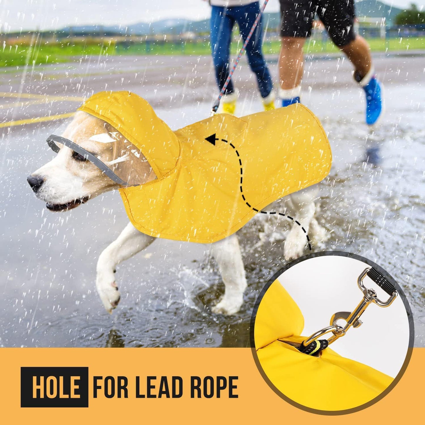 Dog raincoat with leash hole and hook-and-loop strap
