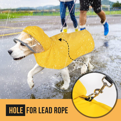Dog raincoat with leash hole and hook-and-loop strap