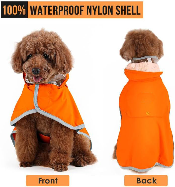 Waterproof Dog Raincoat with Clear Hood & Reflective Trim
