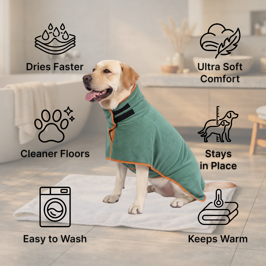 Dog Bathrobe - Ultra Absorbent with Velcro Collar