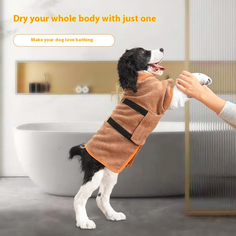Dog Bathrobe & Towel with Adjustable Neck Fit