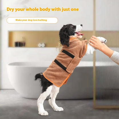 Dog Bathrobe & Towel with Adjustable Neck Fit