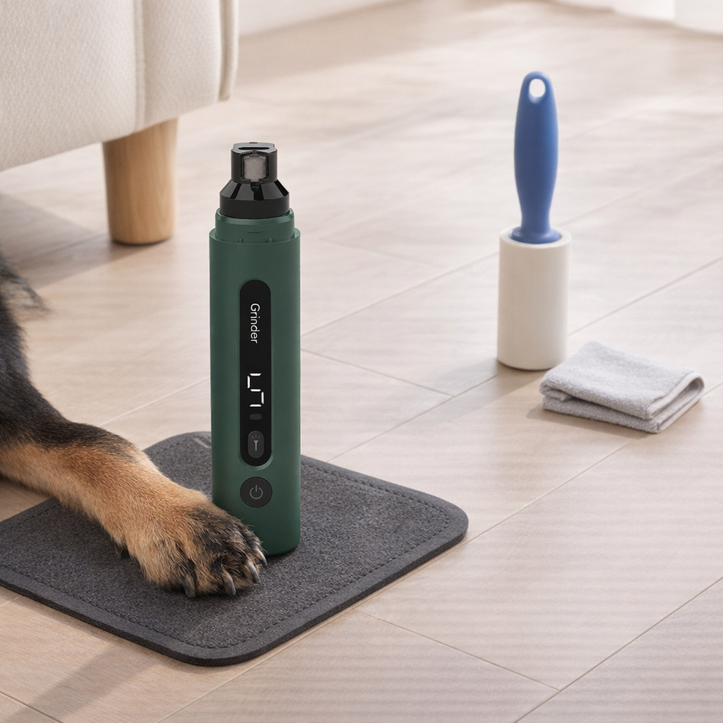 Dust-free rechargeable pet nail grinder with LED for smooth nails and fewer scratches on floors, furniture, and skin.