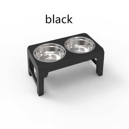 Stainless steel dog bowl in adjustable elevated feeder