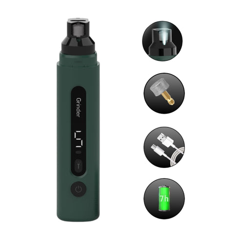 Rechargable dust free pet nail grinder with bright LED light, diamond grinder wheel, long life battery up to 7 hours, and Type-C charging point.